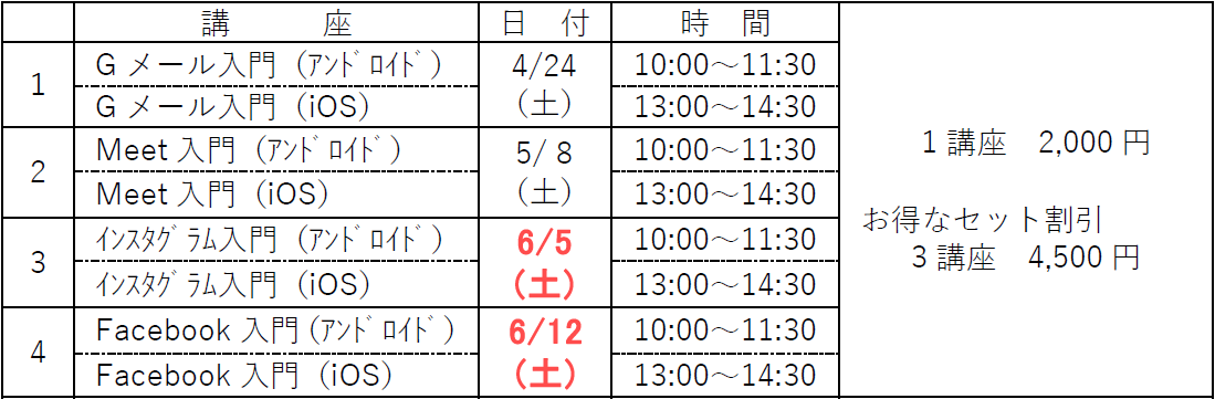 入門講座日程一覧